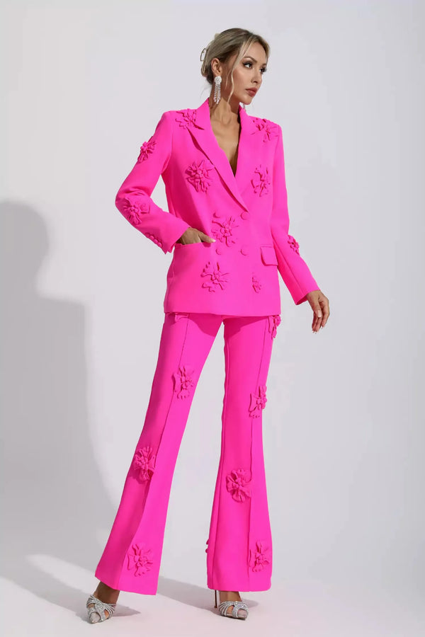Ari Pembe Jakarlı Çiçekli Blazer Takımı