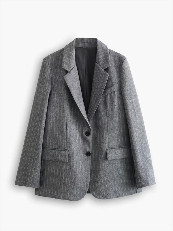 Gri Çizgili Oversize Blazer Ceket