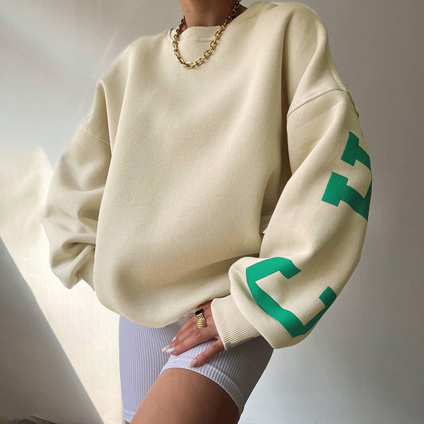 Bej Oversize Kol Detaylı Sweatshirt