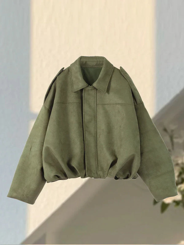 Oversize Yeşil Süet Görünümlü Gömlek Ceket
