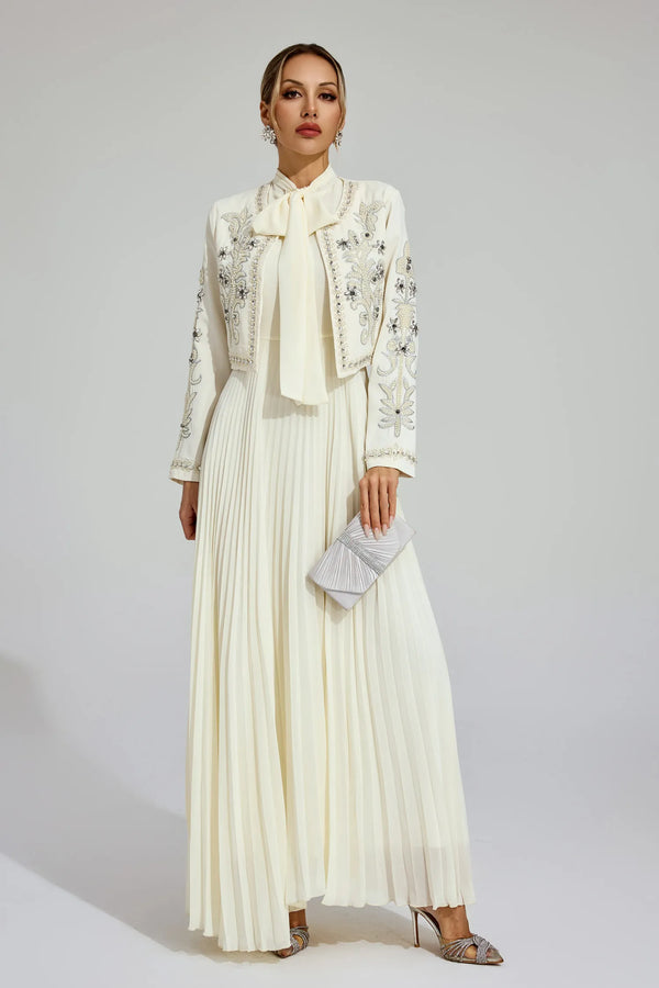 Huguette Beyaz Boncuklu Süslemeli Set