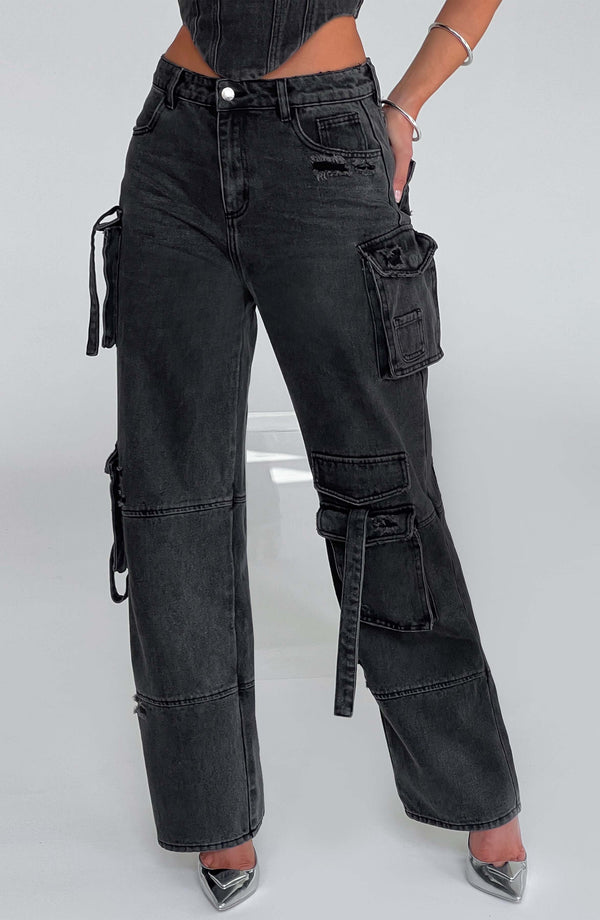 Siyah Cargo Jean Pantolon