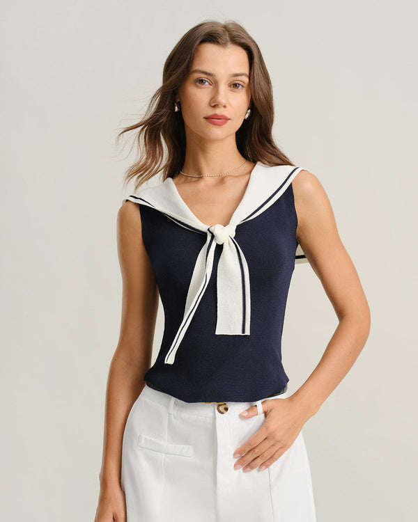 Mavi Kontrast V Yakalı Atlet