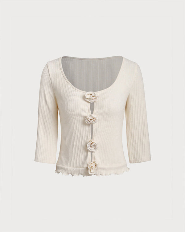 Kayısı Rengi Ribanalı Yarım Kollu Örgü Tişört