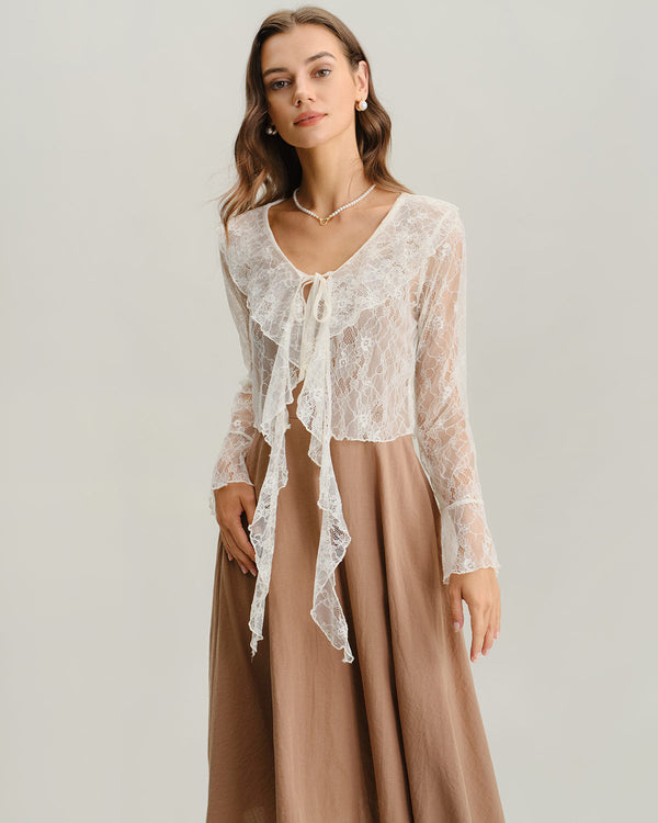 Kayısı V Yakalı Volanlı Hırka