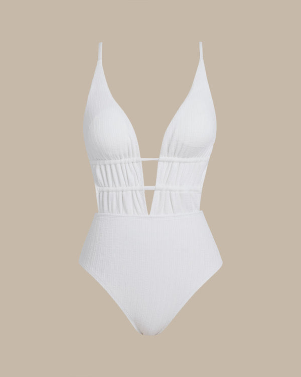 Beyaz Bralette Dokulu Tek Parça Mayo
