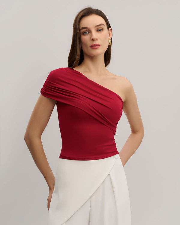 Kırmızı Tek Omuz İnce Tişört