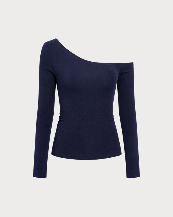 Lacivert Tek Omuzlu Örgü Tişört