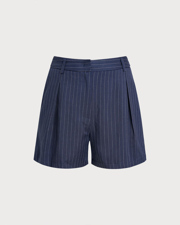 Mavi Çizgili Pileli Şort