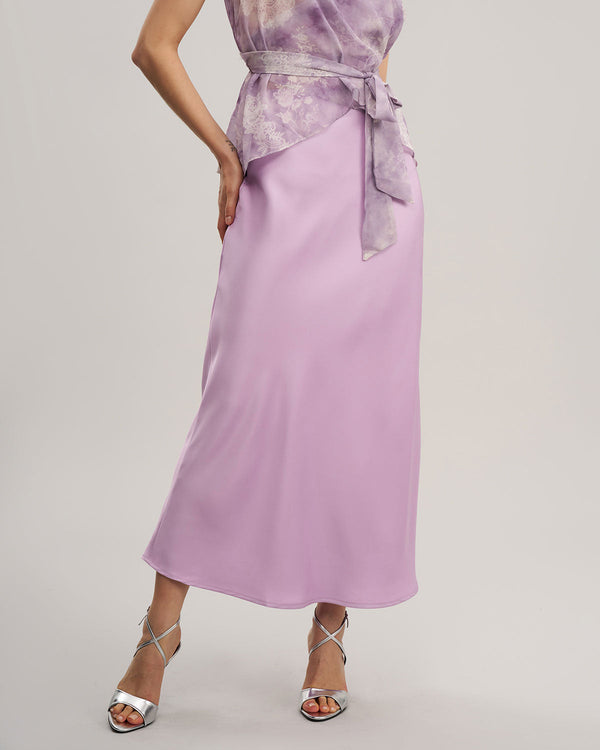Mor Lastikli Bel A Kesim Midi Etek