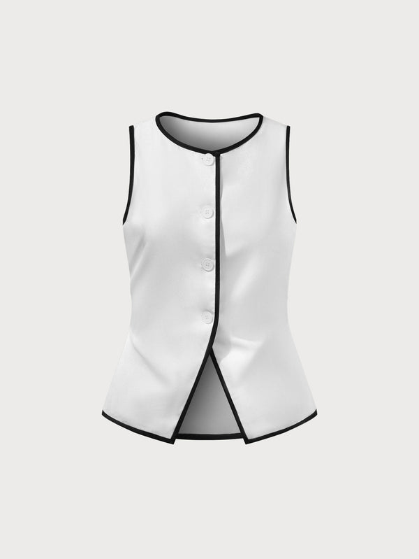 Kırık Beyaz Kontrast Yelek